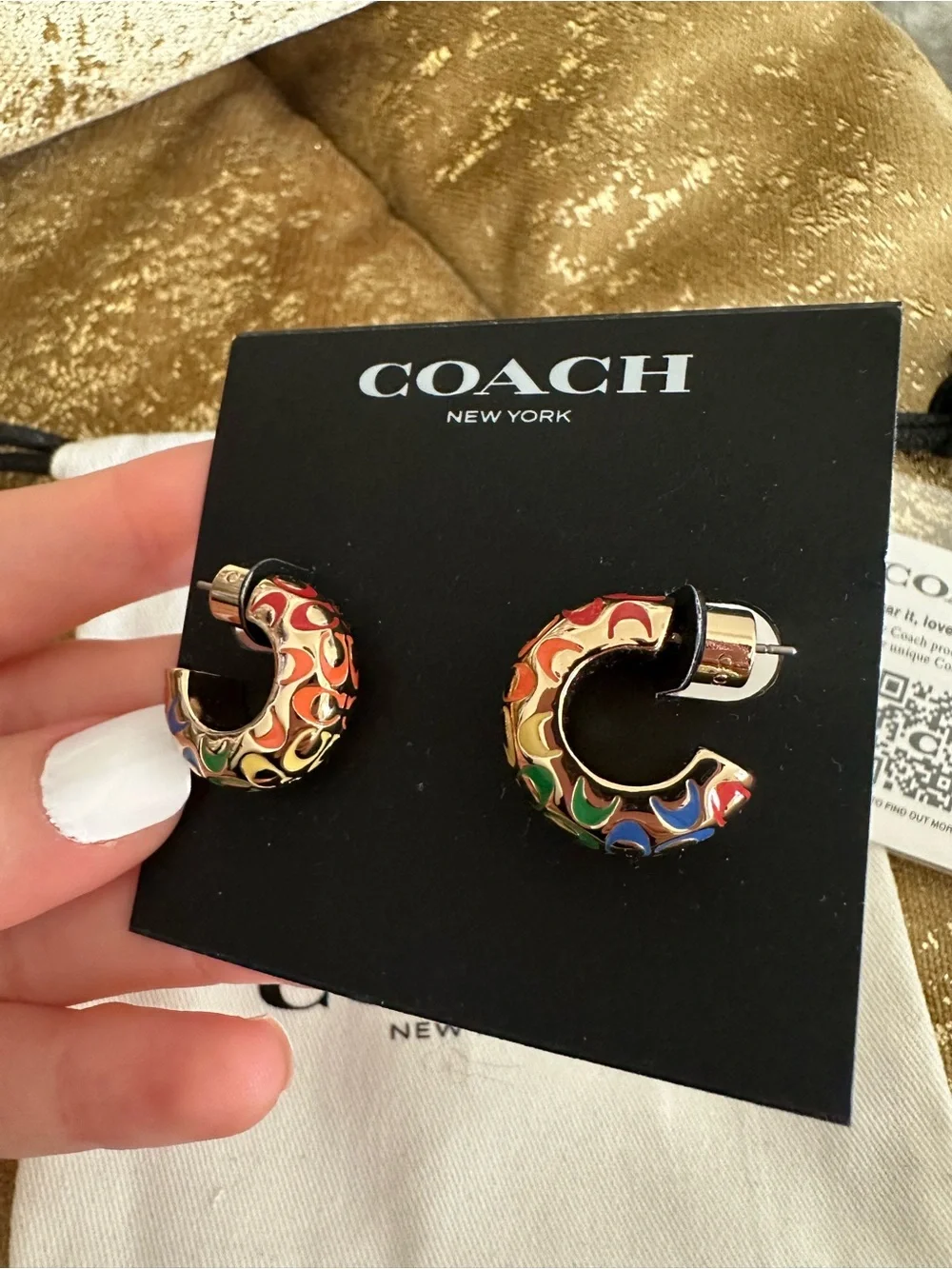 NWT! COACH Multicolor Signature C Hoop Earrings - Picture 2 of 3